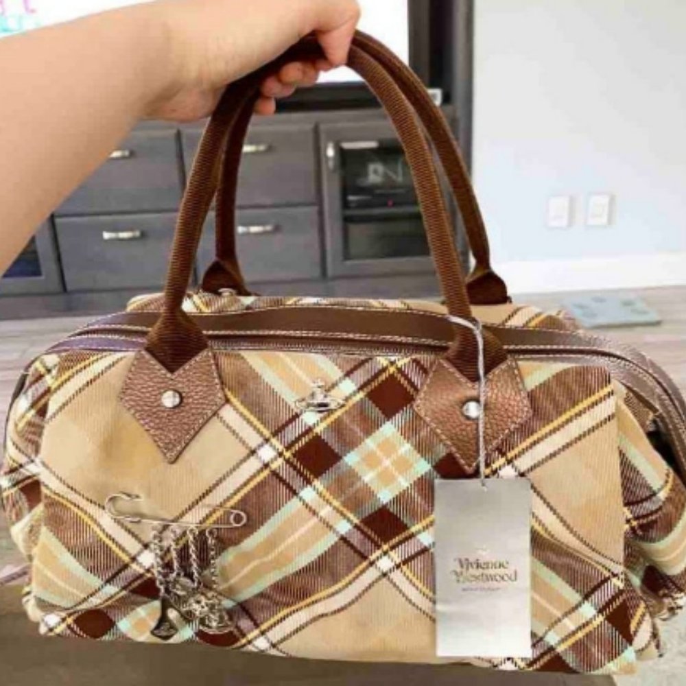 Vivienne Westwood brown winter tartan handbag